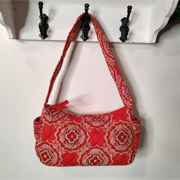Vera Bradley ‘Maggie’ Baguette Handbag Purse in Red Orange Paisley Print - Picture 1 of 7